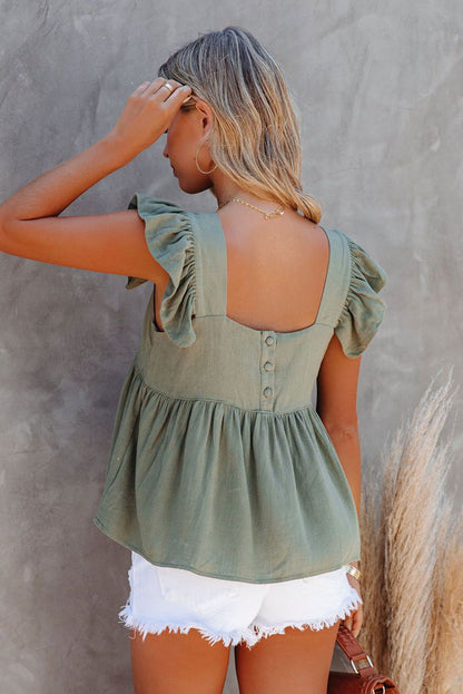 Haut babydoll kaki à épaules flottantes