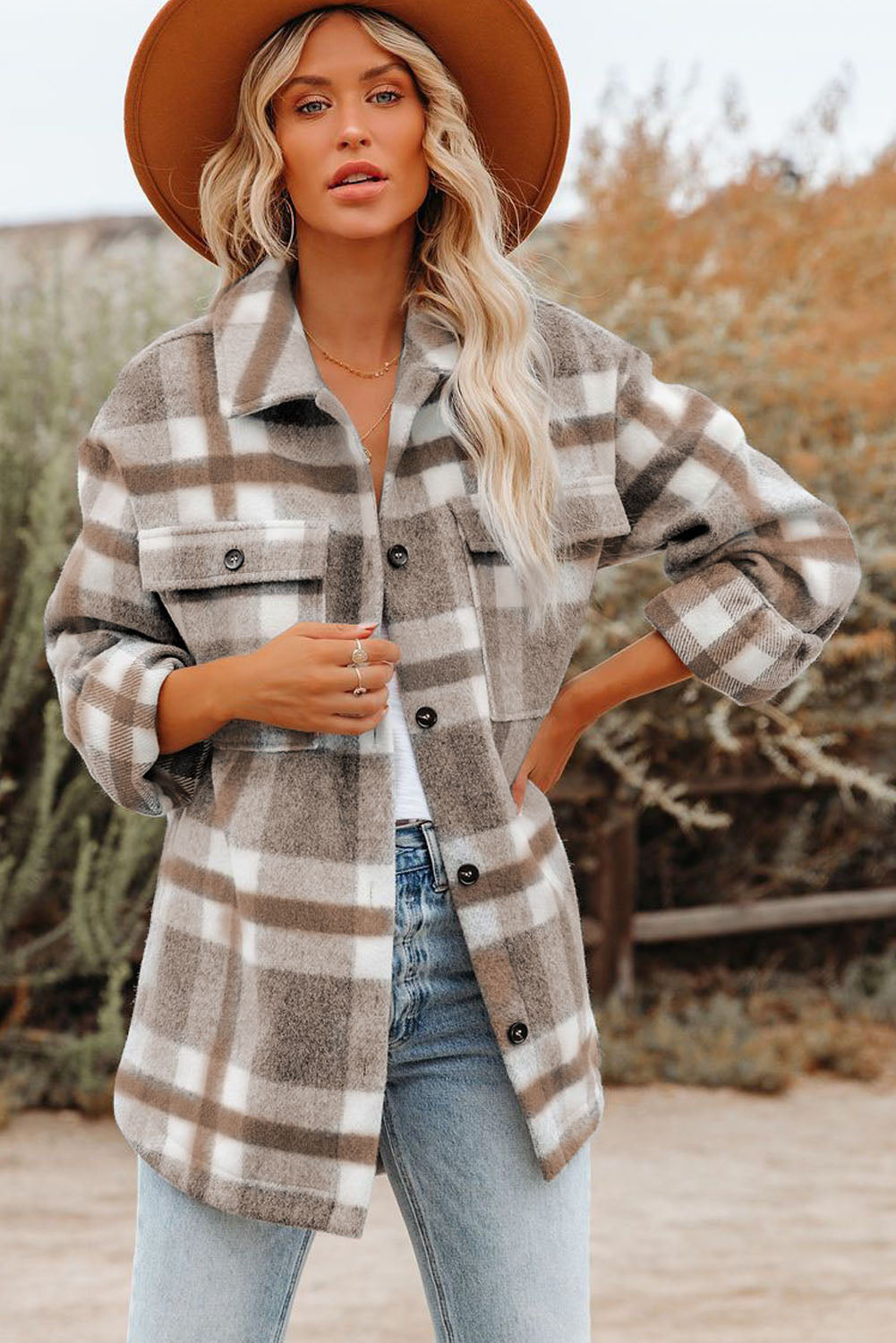 Veste à carreaux avec poche pour femme