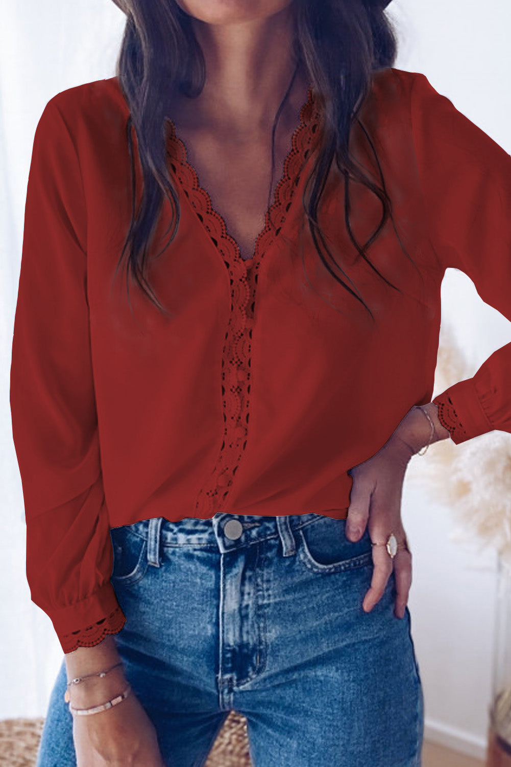 Lace Crochet Buttoned Long Sleeve Shirt