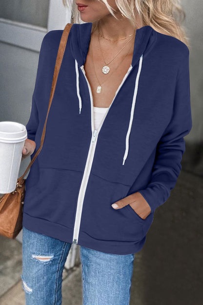 Chaqueta con capucha y cordón con bolsillo con cremallera