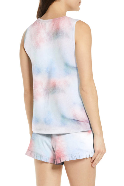 Débardeur bleu clair et short à volants 