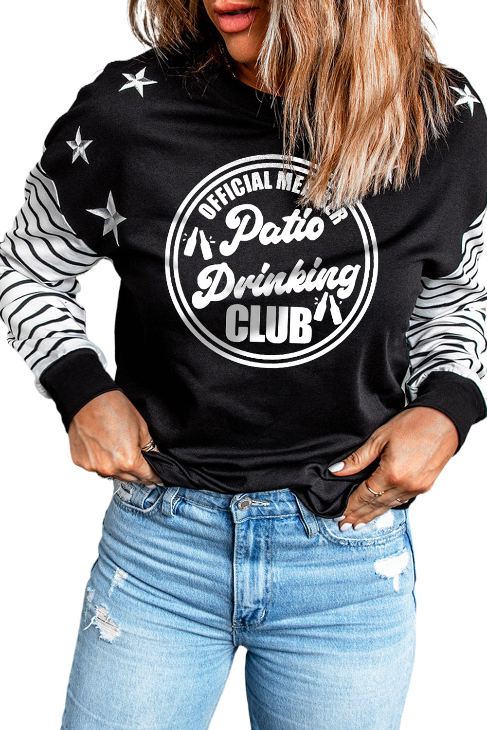 Striped Star Print Patchwork Long Sleeve Top