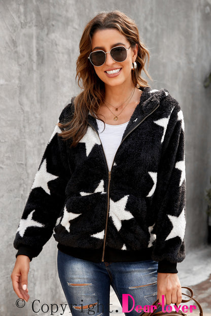 Manteau polaire à capuche et poches zippées à imprimé camouflage 