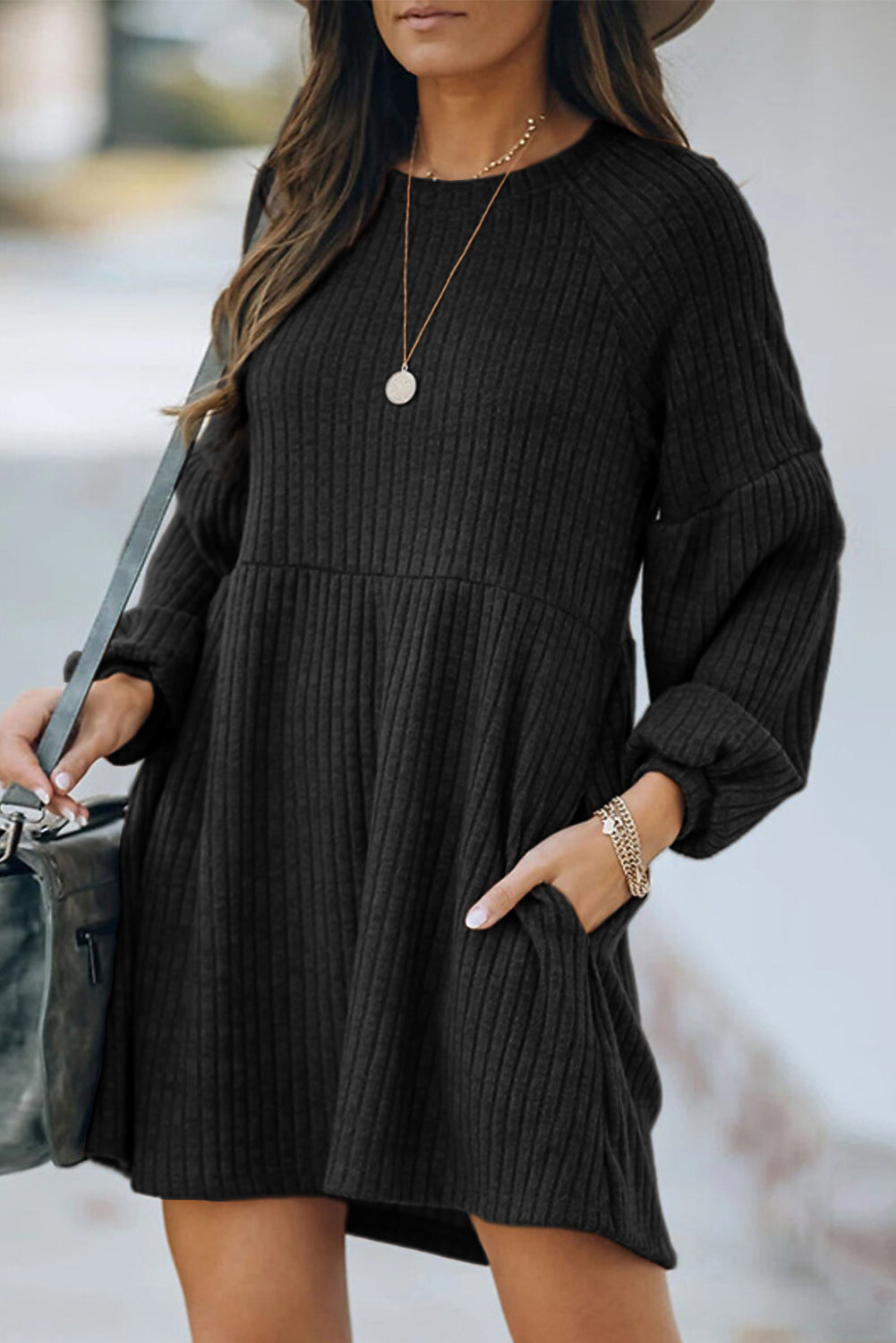 Round Neck Empire Waist Ribbed Knit Dress – HannaBanna Clothing