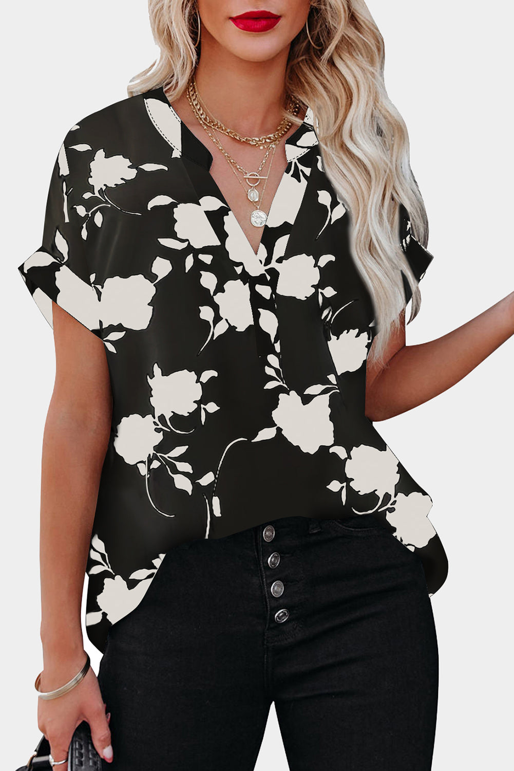 Floral Printed Short Sleeve Blouse