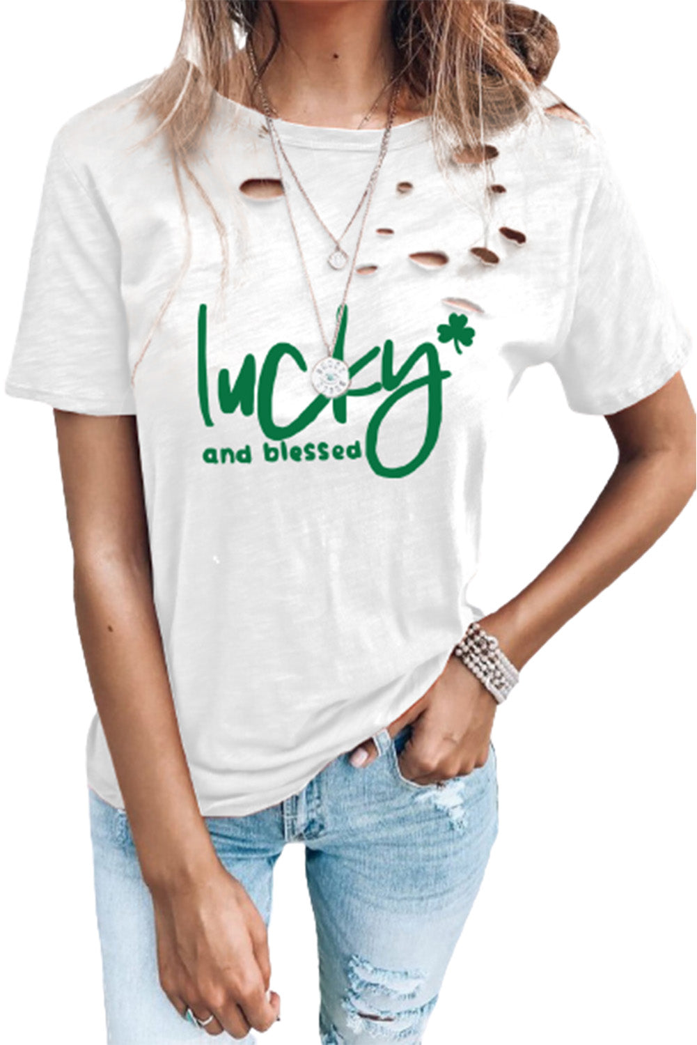 Camiseta mixta de algodón con cuello redondo y agujeros