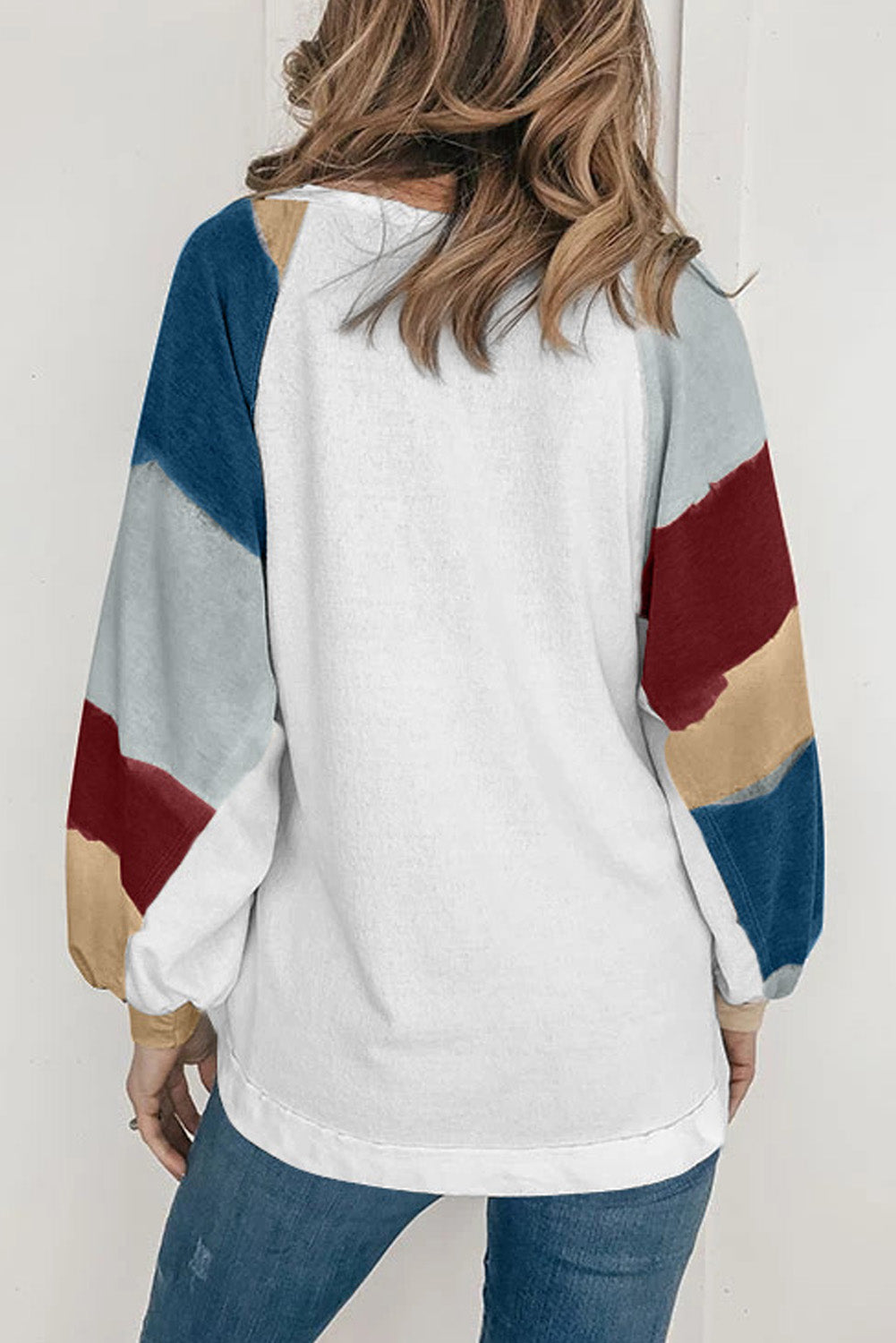 Camisetas holgadas de manga farol con bloque de color