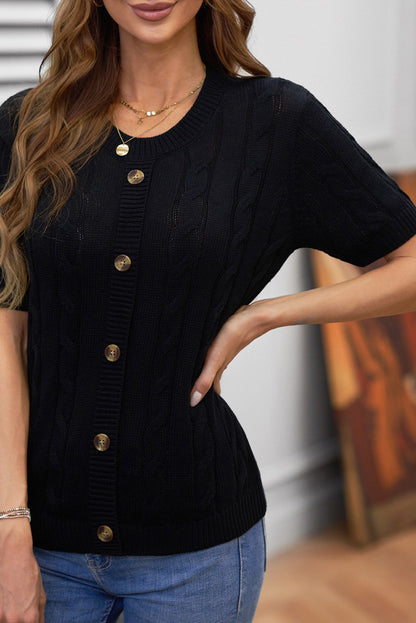 Top caqui de punto de ochos con botones y manga corta