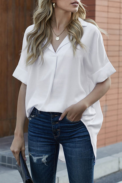 Camisa lisa con botones de manga corta