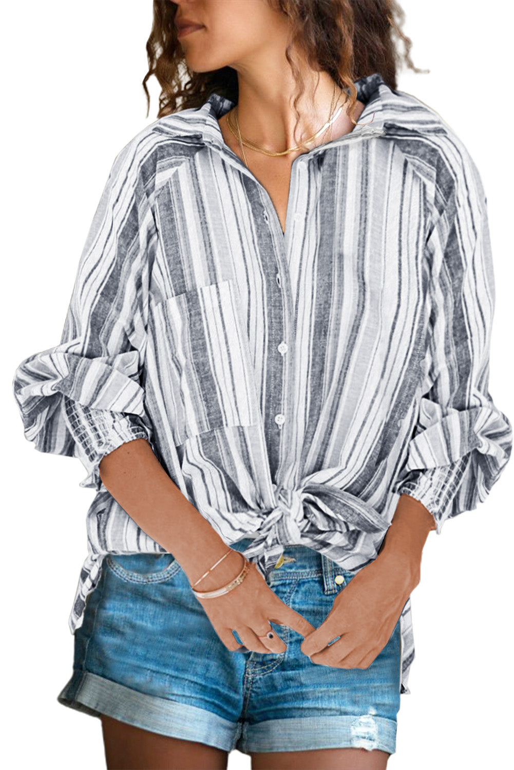 Chemise boutonnée rayée à poches et fentes 