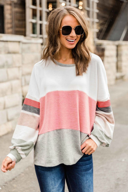 Oversized Colorblock Patchwork Long Sleeve Top