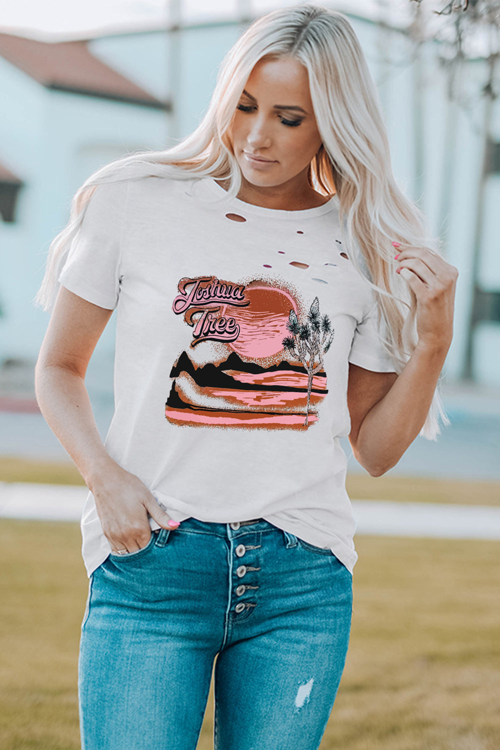 Camiseta mixta de algodón con cuello redondo y agujeros