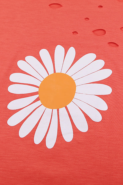 Distressed Crew Neck Leaves Pattern T-shirt