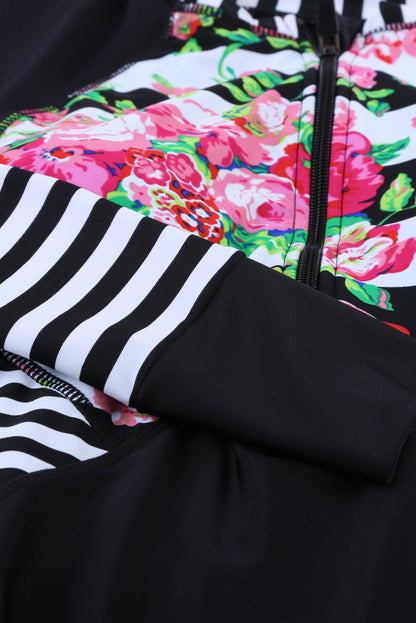 Traje de baño de una pieza Rashguard con patchwork a rayas florales