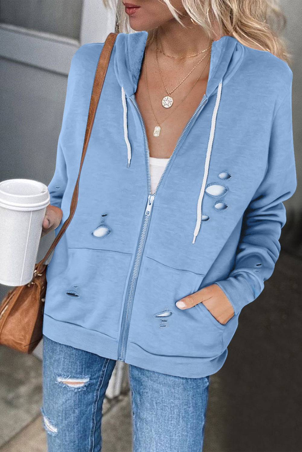 Sweat à capuche avec poche zippée déchirée 