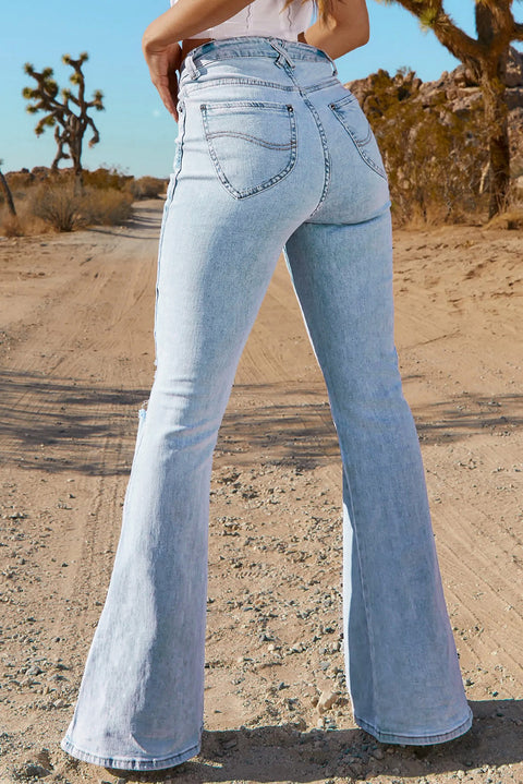 Ripped Slit Legs Flare Jeans