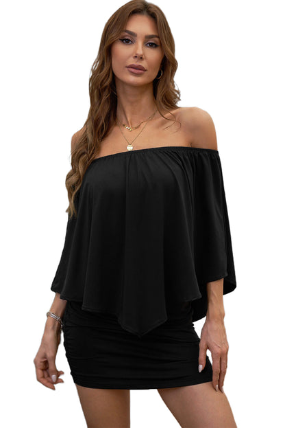 Multiple Dressing Layered Black Mini Poncho Dress