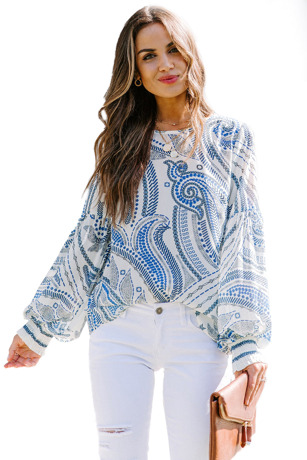 Haut imprimé à manches lanternes