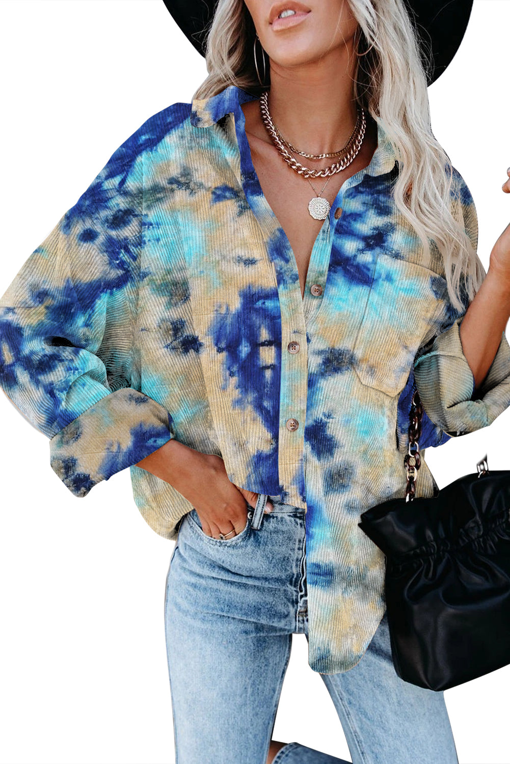 Camisa Suelta De Pana Teñida Con Lazo