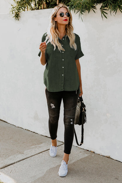 Chemise en jean à manches courtes et col rabattu 