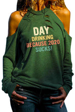maybe drinking will help Print Cold Shoulder Cut-out Long Sleeve Top