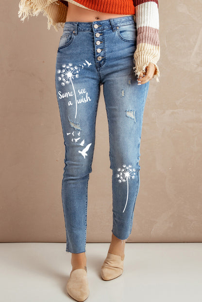 Button Fly Distressed Skinny Jeans
