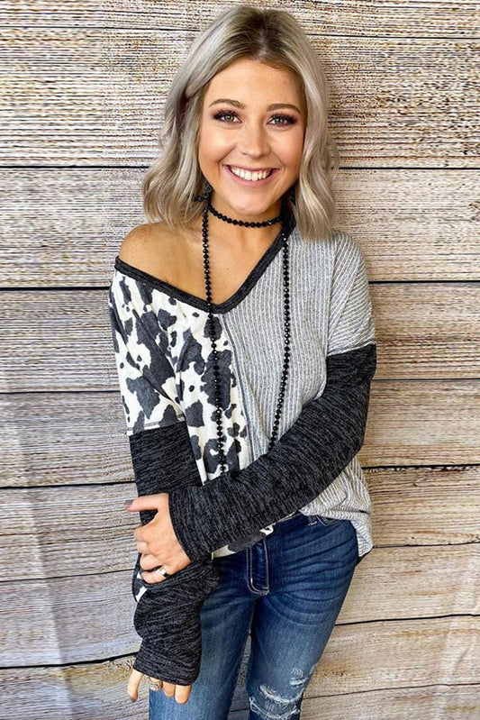 Blusa color block con estampado de lunares