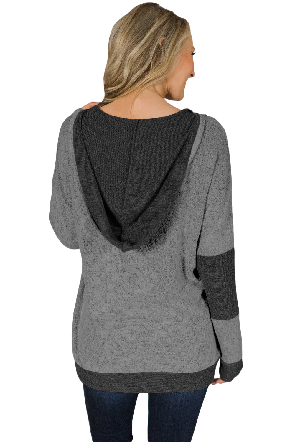 Sudadera con capucha y diseño de patchwork con cuello en V color carbón