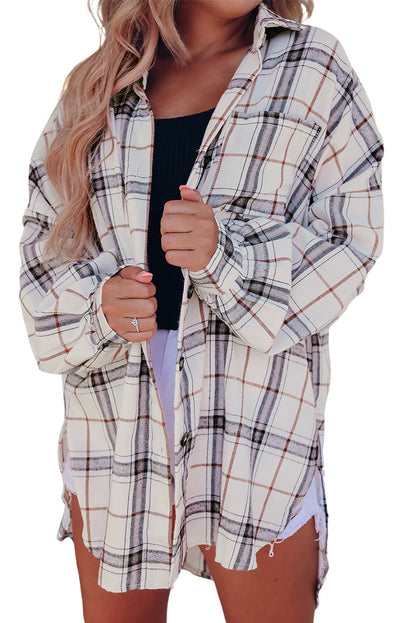 Oversized Plaid Pattern Shacket with Slits