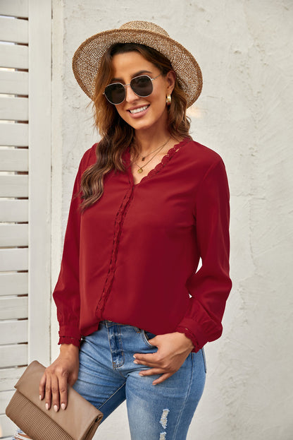 Lace Crochet Buttoned Long Sleeve Shirt