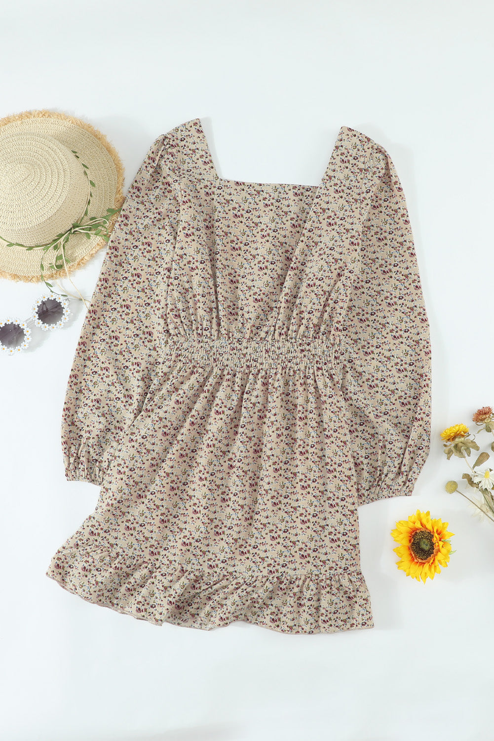 Graceful Elastic Waist Ruffled Floral Dress