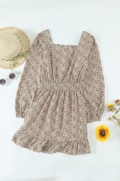 Graceful Elastic Waist Ruffled Floral Dress