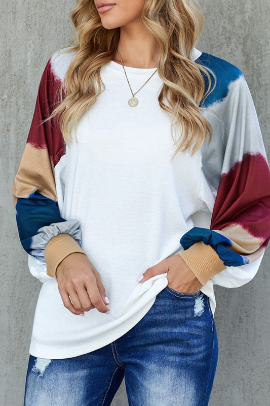 Camisetas holgadas de manga farol con bloque de color