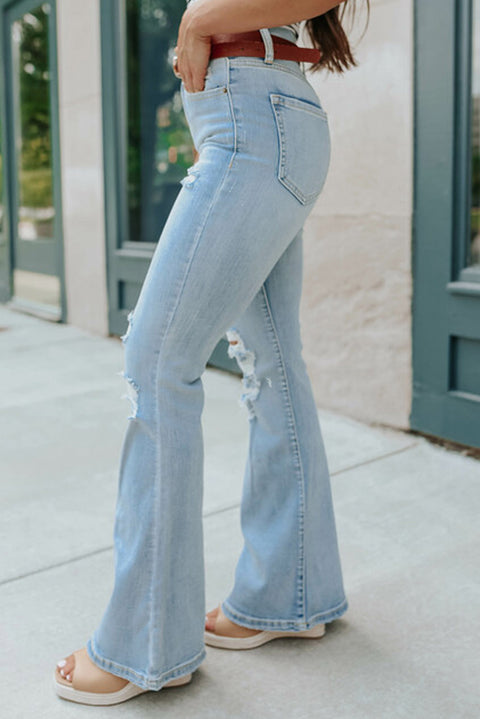 Wash Distressed Flare Jeans