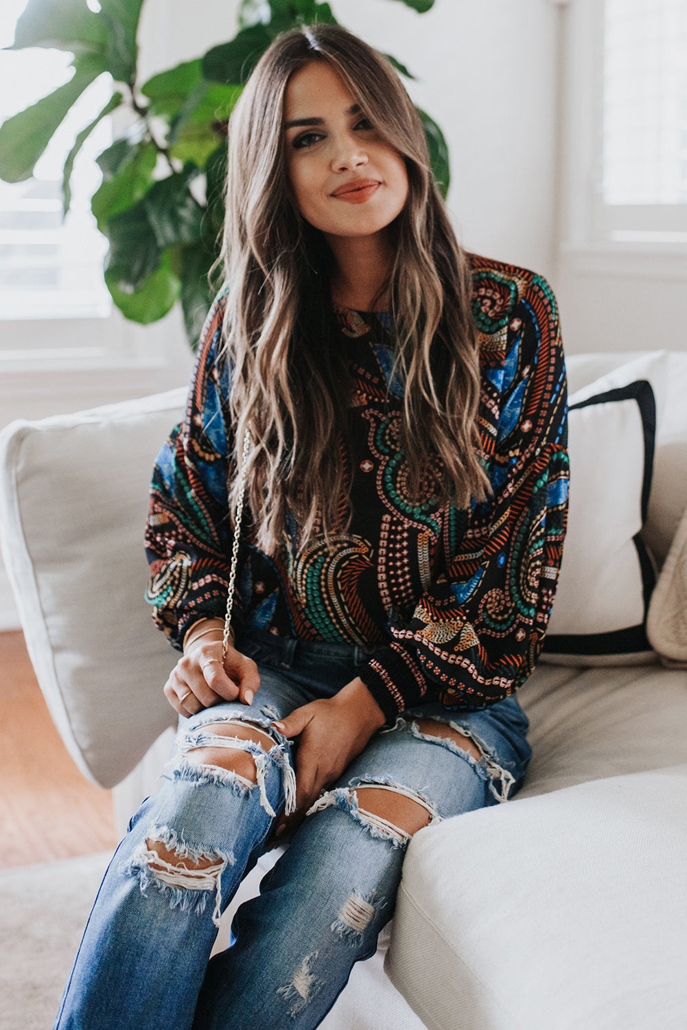 Haut imprimé à manches lanternes