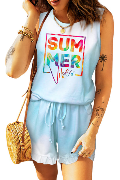 Débardeur bleu clair et short à volants 