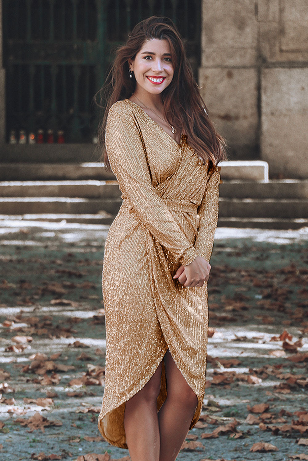 Sequins Wrapped Ruched Irregular Dress