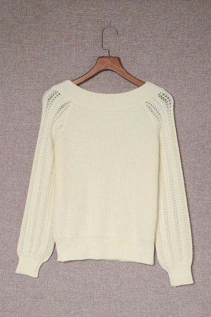 Beige Plain Off Shoulder Knit Pullover Sweater
