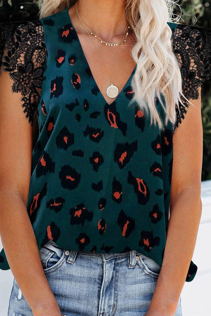 Camiseta sin mangas con hombros descubiertos y encaje estampado