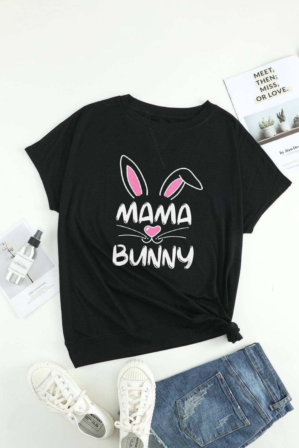 T-shirt uni à manches courtes et col rond 