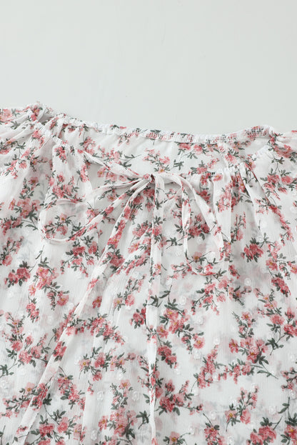 Floral Print Drawstring Long Bell Sleeve Blouse
