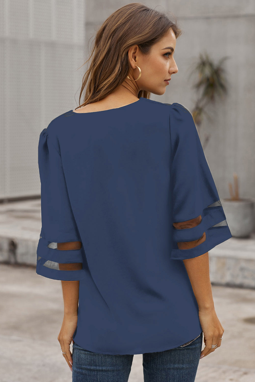 Flare Sleeve V Neck Loose Blouse