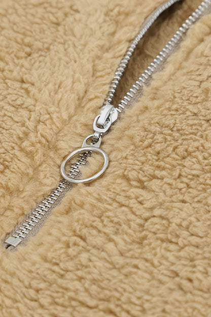 Sweat-shirt à capuche zippé 1/4 en sherpa avec kangourou