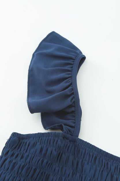 Mono largo de pernera ancha con fruncido y manga alborotada