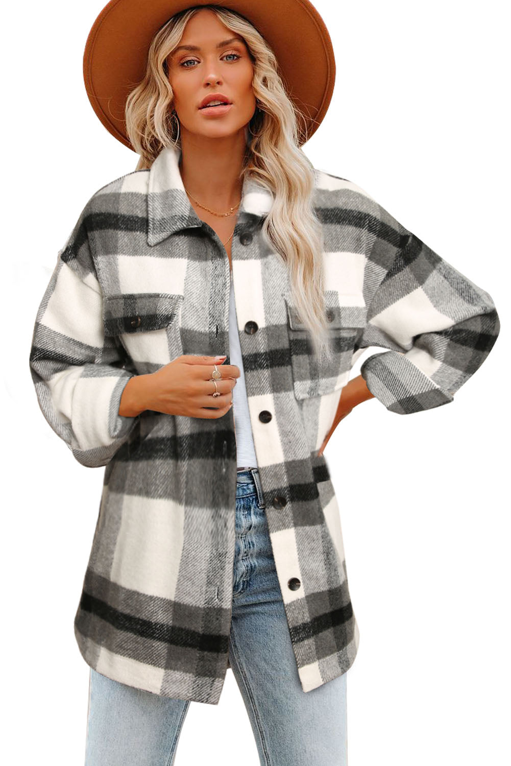 Veste à carreaux avec poche pour femme