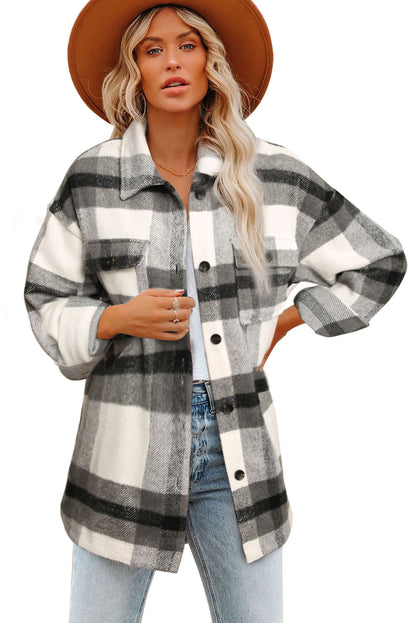 Veste à carreaux avec poche pour femme