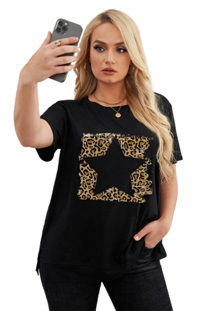 T-shirt ras du cou grande taille à imprimé léopard et éclairs