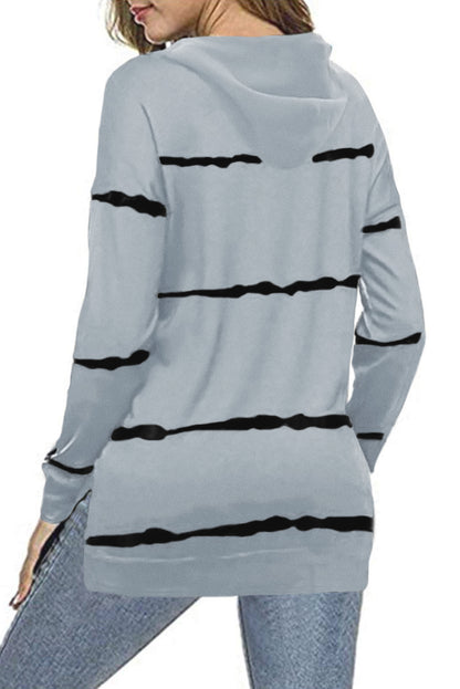 Sweat à capuche rayé tie-dye avec cordon de serrage et fente latérale