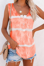 Tie Dyed Buttoned Round Neck Tank Top