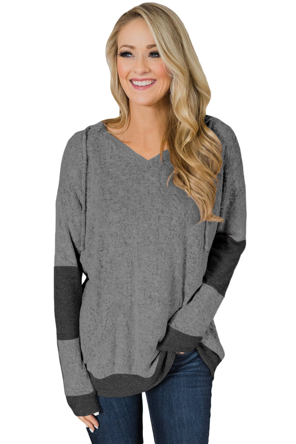 Sudadera con capucha y diseño de patchwork con cuello en V color carbón